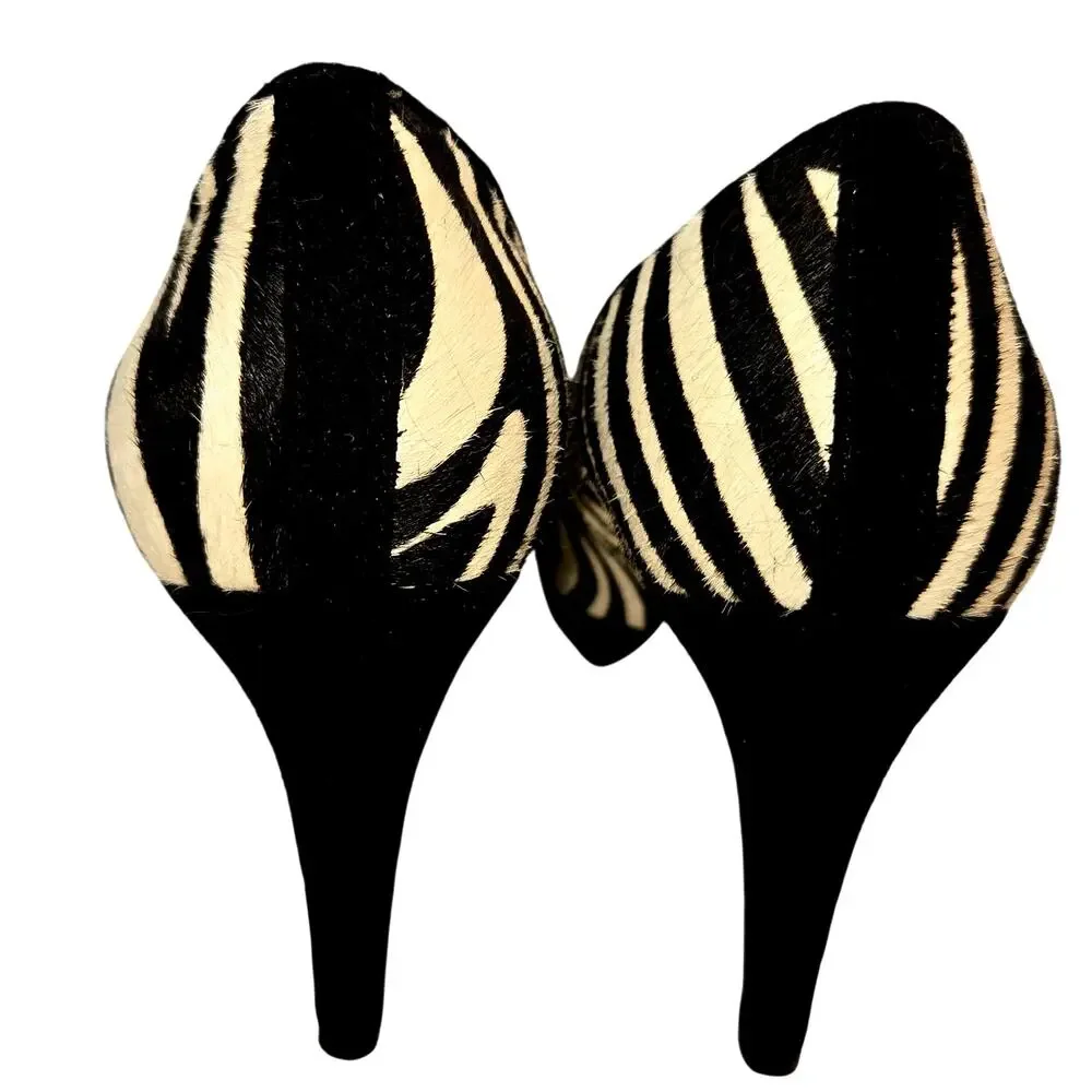 Chico's Shoes 7.5 Zebra Print Buckles Platform Open Toe High Heel Pump Stiletto
